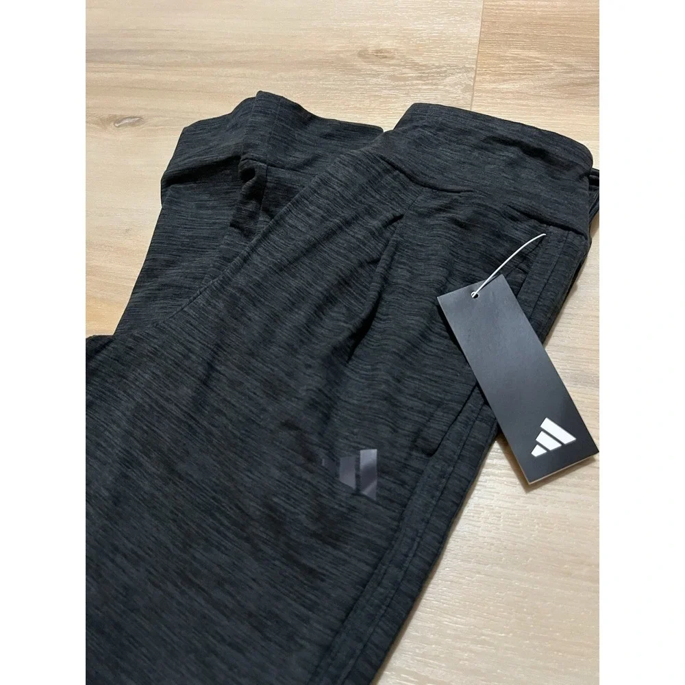 NWT Adidas Girls 3 Striped Cuffed Melange Jogger Pants Grey/Black‎ Sz Small 7/8